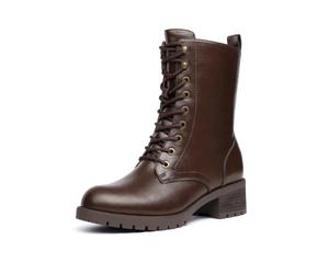 DREAM PAIRS Women's Mid Calf Combat Boots | TPR non-slip outsole, 2" heel, lace-up metal eyelet, side zip, hiking/camping/daily