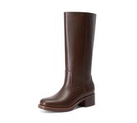 DREAM PAIRS Women's Mid Calf Riding Boots Square Toe Retro Banana Boots Chunky Block Heel Pull-On Fashion Boots,Size 6,Dark Brown,SDMB26004W