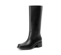 DREAM PAIRS Women's Mid Calf Riding Boots Square Toe Retro Banana Boots Chunky Block Heel Pull-On Fashion Boots,Size 9,Black,SDMB26004W