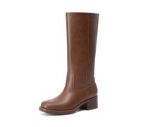 DREAM PAIRS Women's Mid Calf Riding Boots Square Toe Retro Banana Boots Chunky Block Heel Pull-On Fashion Boots,Size 6,Brown,SDMB26004W