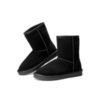 DREAM PAIRS Women's Mid Calf Slip On Snow Boots,Black,6 | Classic genuine suede upper for daily wear, Plush faux fur cushioned lining locks warmth, Treaded grippy outsole