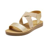 DREAM PAIRS Women's Open Toe Elastic Ankle Strap Flat Summer Sandals,Size 7.5,Gold,Elena-2
