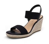 DREAM PAIRS Womens Open Toe Espadrilles Dressy Platform Sandals Slip on Elastic Ankle Strap Wedges Sandals,Size 6,Black,SDPW222W
