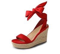 DREAM PAIRS Womens Open Toe Espadrilles Dressy Platform Sandals Slip on Elastic Ankle Strap Wedges Sandals,Size 4.5,Red,SDPW2301W