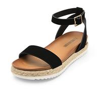 DREAM PAIRS Womens Open Toe Espadrilles Dressy Platform Sandals Slip on Elastic Ankle Strap Wedges Sandals,Size 4.5,Black/Nubuck,Kathy