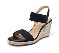 DREAM PAIRS Womens Open Toe Espadrilles Dressy Platform Sandals Slip on Elastic Ankle Strap Wedges Sandals,Size 3,Navy,SDPW222W