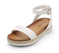 DREAM PAIRS Womens Open Toe Espadrilles Dressy Platform Sandals Slip on Elastic Ankle Strap Wedges Sandals,Size 5.5,White/Pu,Kathy