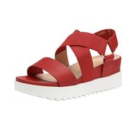 DREAM PAIRS Women's Open Toe Leather Dressy Platform Wedge Sandals, Slip On with Elastic Ankle Strap, Comfortable Summer Shoes for Travel, Beach Holidays, Parties,Size 7,Red,Charlie-5