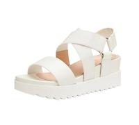 DREAM PAIRS Women's Open Toe Leather Dressy Platform Wedge Sandals, Slip On with Elastic Ankle Strap, Comfortable Summer Shoes for Travel, Beach Holidays, Parties,Size 9,White,Charlie-5
