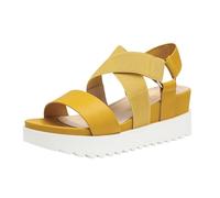 DREAM PAIRS Women's Open Toe Leather Dressy Platform Wedge Sandals, Slip On with Elastic Ankle Strap, Comfortable Summer Shoes for Travel, Beach Holidays, Parties,Size 7,Yellow,Charlie-5