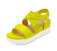DREAM PAIRS Women's Open Toe Leather Dressy Platform Wedge Sandals, Slip On with Elastic Ankle Strap, Comfortable Summer Shoes for Travel, Beach Holidays, Parties,Size 7,Neon/Lime,CHARLIE-5