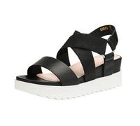 DREAM PAIRS Women's Open Toe Leather Dressy Platform Wedge Sandals, Slip On with Elastic Ankle Strap, Comfortable Summer Shoes for Travel, Beach Holidays, Parties,Size 5,Black,CHARLIE-5