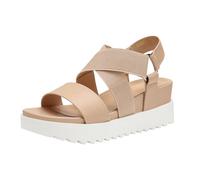 DREAM PAIRS Women's Open Toe Leather Dressy Platform Wedge Sandals, Slip On with Elastic Ankle Strap, Comfortable Summer Shoes for Travel, Beach Holidays, Parties,Size 6.5,Nude,CHARLIE-5