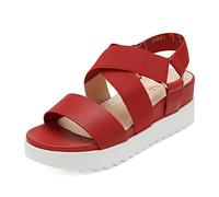 DREAM PAIRS Women's Open Toe Leather Dressy Platform Wedge Sandals, Slip On with Elastic Ankle Strap, Comfortable Summer Shoes for Travel, Beach Holidays, Parties,Size 5.5,Red,CHARLIE-5