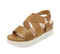 DREAM PAIRS Women's Open Toe Leather Dressy Platform Wedge Sandals, Slip On with Elastic Ankle Strap, Comfortable Summer Shoes for Travel, Beach Holidays, Parties,Size 4.5,Camel,Charlie-5