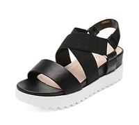 DREAM PAIRS Women's Open Toe Leather Dressy Platform Wedge Sandals, Slip On with Elastic Ankle Strap, Comfortable Summer Shoes for Travel, Beach Holidays, Parties,Size 6,Black,CHARLIE-5
