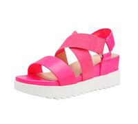 DREAM PAIRS Women's Open Toe Leather Dressy Platform Wedge Sandals, Slip On with Elastic Ankle Strap, Comfortable Summer Shoes for Travel, Beach Holidays, Parties,Size 9,Neon/Pink,CHARLIE-5