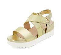 DREAM PAIRS Women's Open Toe Leather Dressy Platform Wedge Sandals, Slip On with Elastic Ankle Strap, Comfortable Summer Shoes for Travel, Beach Holidays, Parties,Size 7,Gold,CHARLIE-5