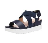 DREAM PAIRS Women's Open Toe Leather Dressy Platform Wedge Sandals, Slip On with Elastic Ankle Strap, Comfortable Summer Shoes for Travel, Beach Holidays, Parties,Size 4,Navy,CHARLIE-5