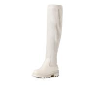 DREAM PAIRS Women's Over The Knee Boots Knitted Shaft,Beige,6.5