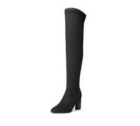 DREAM PAIRS Women's Over The Knee Stretch Thigh High Boots Chunky High Heels Pointed Toe Long Fall Boots,Size 7,Black-Suede,SDOB2303W