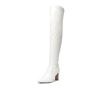 DREAM PAIRS Women's Over The Knee Stretch Thigh High Boots Chunky High Heels Pointed Toe Long Fall Boots,Size 5,White-Pu,SDOB2303W