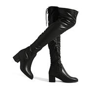 DREAM PAIRS Women's Over The Knee Thigh High Low Block Heel Boots,Size 6.5,Black/pu,Laurence
