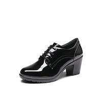 DREAM PAIRS Women's Oxford Heels Pointed Toe High Chunky Brogues Mary Jane Shoes,Size 6.5,Black-PAT,SDOX2303W