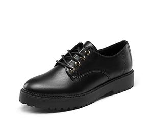 DREAM PAIRS Women's Oxford Shoes, Elegant Crocodile-Patterned Upper, Comfortable Foam Footbed, Non-Slip TPR Outsole, Lace-Up Design, for Office, School, Casual Wear, Size 4.5,Black/pu,SDOX2202W-E