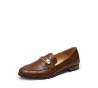 DREAM PAIRS Womens Penny Loafers Slip-on Low Heel Oxfords Pearl Buckle Moccasins Smart Work Office Flats Shoes Black,Size 5,TAN Stone/PU,SDLS2207W