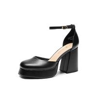 DREAM PAIRS Women's Platform Block Heel Pumps,Black-Pu,7