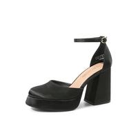 DREAM PAIRS Women's Platform Block Heel Pumps,Black-Satin,5