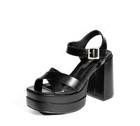 DREAM PAIRS Women's Platform Chunky Heels Square Open Toe Ankle Strap High Heeled Sandals Y2K Shoes for Party Brunch SDHS2330W BLACK Size 7 UK/9 US