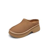 DREAM PAIRS Women's Platform Mules Faux Suede Slip on Memory Foam Non-Slip Lightweight Closed Toe Clogs Slippers Shoes,Size 9,Chestnut,DWUMMU2507