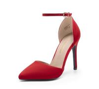 DREAM PAIRS Women's Pointed Toe Ankle Strap High Heels Pumps Dress Court Shoes Oppointed_Lacey,Size 8,Red/Suede,Oppointed_Lacey