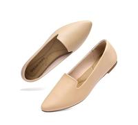 DREAM PAIRS Women's Pointed Toe Business Dressy Flats,Nude,4.5