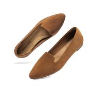 DREAM PAIRS Women's Pointed Toe Business Dressy Flats,Tan,7.5