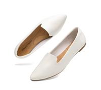 DREAM PAIRS Women's Pointed Toe Business Dressy Flats,White,5.5