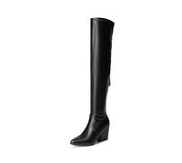 DREAM PAIRS Women's Pointed Toe Thigh High Over the Knee Boots Tall Chunky Blocked Heel Fall Long Fashion Sexy Boots,Size 4.5,Black-Pu,DWUMOB2506