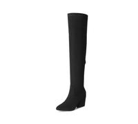 DREAM PAIRS Women's Pointed Toe Thigh High Over the Knee Boots Tall Chunky Blocked Heel Fall Long Fashion Sexy Boots,Size 6.5,Black-Suede,DWUMOB2506