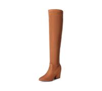 DREAM PAIRS Women's Pointed Toe Thigh High Over the Knee Boots Tall Chunky Blocked Heel Fall Long Fashion Sexy Boots,Size 5,Brown,DWUMOB2506