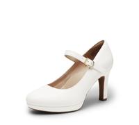 DREAM PAIRS Women's Pumps Close Toe Classic High Heels Round Toe Comfortable Low Platform Mary Jane Dress Shoes,Size 8,White,SDPU2425W