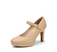 DREAM PAIRS Women's Pumps Close Toe Classic High Heels Round Toe Comfortable Low Platform Mary Jane Dress Shoes,Size 8,Nude,SDPU2425W