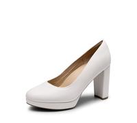 DREAM PAIRS Women's Pumps Closed Round Toe Chunky High Heels Platform Work Comfortable Dress Shoes for Women,Size 7.5,White-Pu,DWUMPU2505