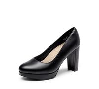 DREAM PAIRS Women's Pumps Closed Round Toe Chunky High Heels Platform Work Comfortable Dress Shoes for Women,Size 6.5,Black-Pu,DWUMPU2505