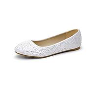 DREAM PAIRS Women's Rhinestone Ballet Flats,White,7