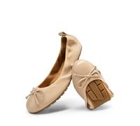 DREAM PAIRS Women's Roll Up Flats, Bow Knot Ballet Flats for Women, Ladies' Foldable Round Toe Comfort Light Weight Slip-On Dress Shoes for Driving and Party and Wedding,Size 8,Nude,SDFA2409W