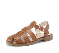 DREAM PAIRS Womens Sandals Flat Sandals Summer,Size 5.5,Brown-Pu,SDFS2317W