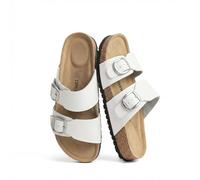 DREAM PAIRS Women's Slides Soft Genuine Footbed Sandals Comfortable Adjustable Double Buckle Slip-on Flat Sandals with Arch Support Frame Dual Slippers for Summer 2026,Size 6,White,SDSS26004W