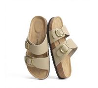 DREAM PAIRS Women's Slides Soft Genuine Footbed Sandals Comfortable Adjustable Double Buckle Slip-on Flat Sandals with Arch Support Frame Dual Slippers for Summer 2026,Size 6,Taupe,SDSS26004W